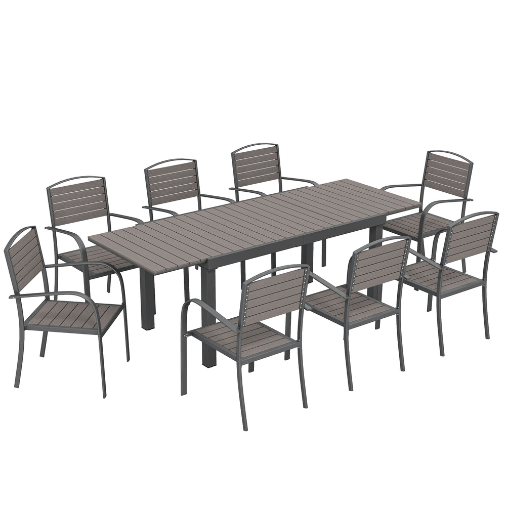 Salon de Jardin 8 Personnes - Table de Jardin Extensible 150-225cm avec Plateau Polybois et 8 Chaises - Ensemble Repas Extérieur en Aluminium pour Terrasse, Balcon et Véranda, Gris