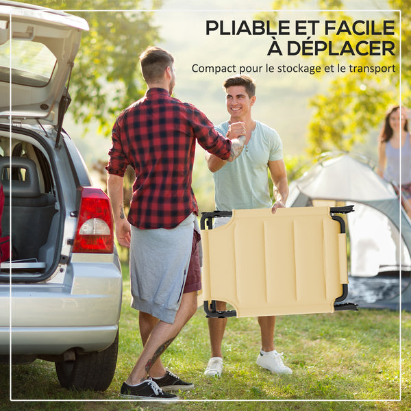 Bain de soleil, chaise longue pliante avec pare-soleil, appuie-tête en tissu Oxford, transat jardin extérieur inclinable de plage camping piscine terrasse 70 x 200 x 45 cm crème