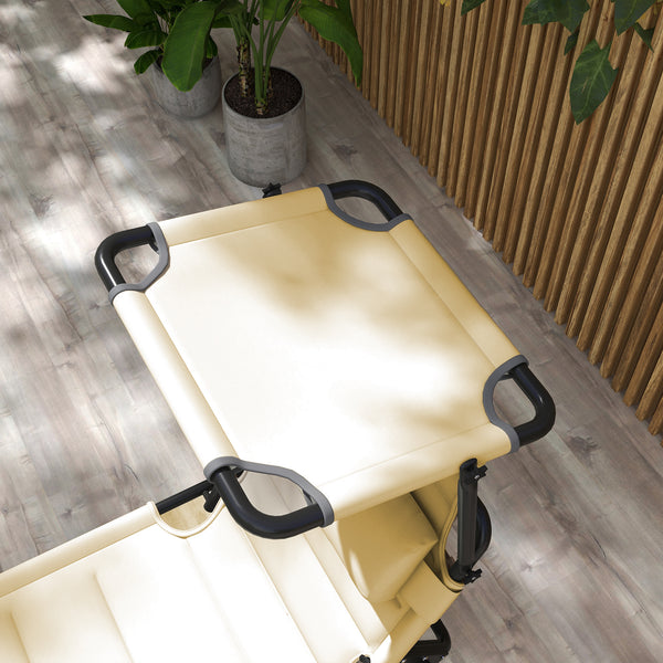 Bain de soleil, chaise longue pliante avec pare-soleil, appuie-tête en tissu Oxford, transat jardin extérieur inclinable de plage camping piscine terrasse 70 x 200 x 45 cm crème