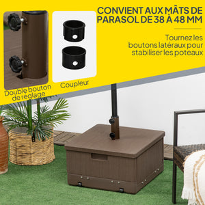 Pied de parasol base de lestage table d'appoint jardinière avec drainage roulettes et poignées PE et métal dim. 53L x 53l x 47H cm marron