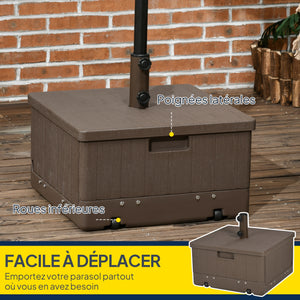 Pied de parasol base de lestage table d'appoint jardinière avec drainage roulettes et poignées PE et métal dim. 53L x 53l x 47H cm marron