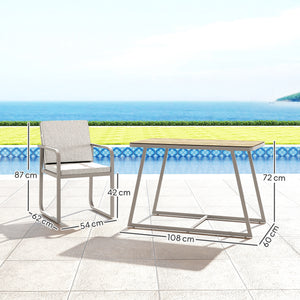 Salon de jardin extérieur 2 personnes, table de jardin extérieure avec 2 chaises, 4 coussins amovibles lavables, cadre en acier, table 72 cm, mobilier de jardin, terrasse, patio, gris