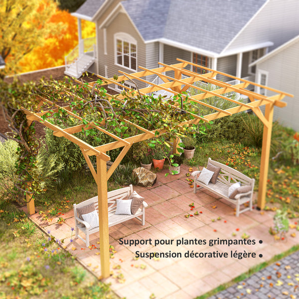 Pergola jardin exterieur 3 x 4 m, pergola en bois, tonnelle de jardin pour vignes grimpantes, fleurs, rosiers, pergola pour terrasse, patio, bois naturel