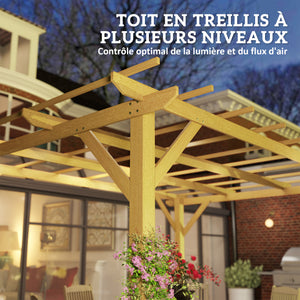 Pergola jardin exterieur 3 x 4 m, pergola en bois, tonnelle de jardin pour vignes grimpantes, fleurs, rosiers, pergola pour terrasse, patio, bois naturel