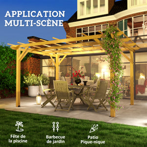 Pergola jardin exterieur 3 x 4 m, pergola en bois, tonnelle de jardin pour vignes grimpantes, fleurs, rosiers, pergola pour terrasse, patio, bois naturel