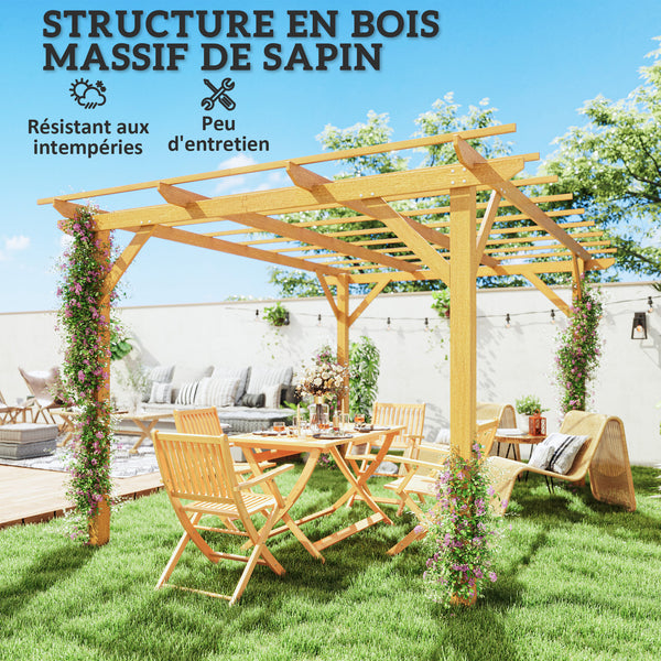 Pergola jardin exterieur 3 x 4 m, pergola en bois, tonnelle de jardin pour vignes grimpantes, fleurs, rosiers, pergola pour terrasse, patio, bois naturel