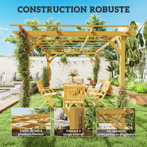 Pergola jardin exterieur 3 x 4 m, pergola en bois, tonnelle de jardin pour vignes grimpantes, fleurs, rosiers, pergola pour terrasse, patio, bois naturel