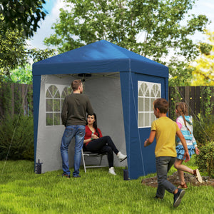 Tonnelle de jardin pliante pop-up 2 x 2 m tente de réception hauteur réglable 3 niveaux Anti-UV 30+ 3 parois latérales avec 4 sacs de sable et 1 sac de transport tissu Oxford acier bleu foncé