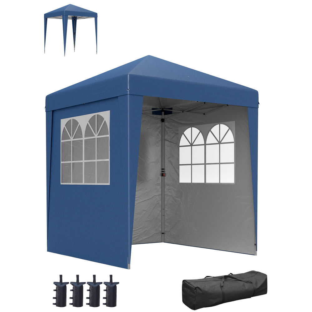 Tonnelle de jardin pliante pop-up 2 x 2 m tente de réception hauteur réglable 3 niveaux Anti-UV 30+ 3 parois latérales avec 4 sacs de sable et 1 sac de transport tissu Oxford acier bleu foncé