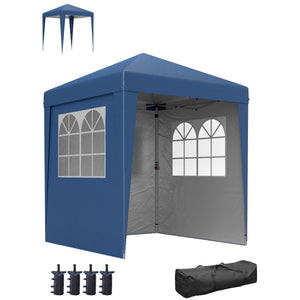 Tonnelle de jardin pliante pop-up 2 x 2 m tente de réception hauteur réglable 3 niveaux Anti-UV 30+ 3 parois latérales avec 4 sacs de sable et 1 sac de transport tissu Oxford acier bleu foncé