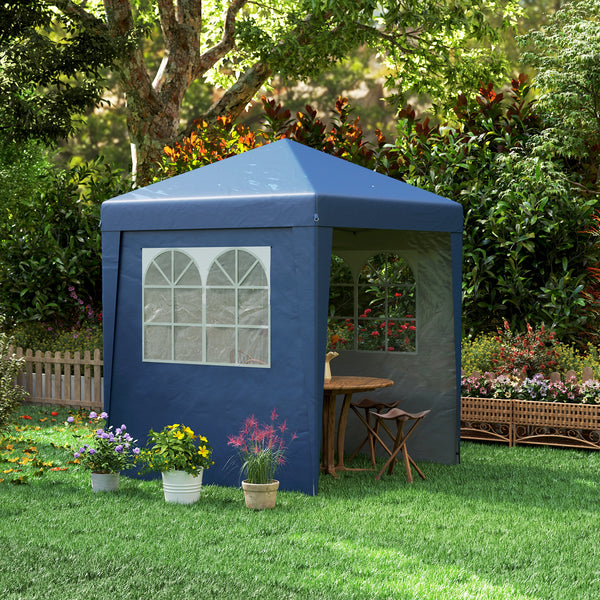Tonnelle de jardin pliante pop-up 2 x 2 m tente de réception hauteur réglable 3 niveaux Anti-UV 30+ 3 parois latérales avec 4 sacs de sable et 1 sac de transport tissu Oxford acier bleu foncé