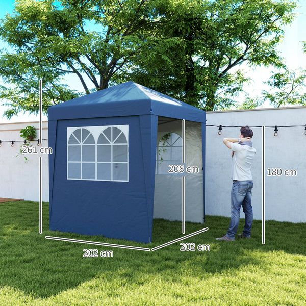 Tonnelle de jardin pliante pop-up 2 x 2 m tente de réception hauteur réglable 3 niveaux Anti-UV 30+ 3 parois latérales avec 4 sacs de sable et 1 sac de transport tissu Oxford acier bleu foncé