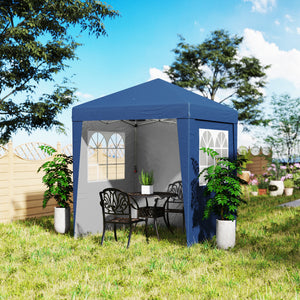 Tonnelle de jardin pliante pop-up 2 x 2 m tente de réception hauteur réglable 3 niveaux Anti-UV 30+ 3 parois latérales avec 4 sacs de sable et 1 sac de transport tissu Oxford acier bleu foncé
