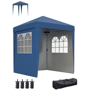 Tonnelle de jardin pliante pop-up 2 x 2 m tente de réception hauteur réglable 3 niveaux Anti-UV 30+ 3 parois latérales avec 4 sacs de sable et 1 sac de transport tissu Oxford acier bleu foncé