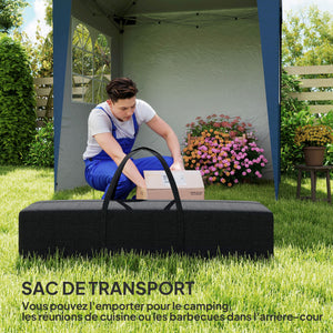 Tonnelle de jardin pliante pop-up 2 x 2 m tente de réception hauteur réglable 3 niveaux Anti-UV 30+ 3 parois latérales avec 4 sacs de sable et 1 sac de transport tissu Oxford acier bleu foncé