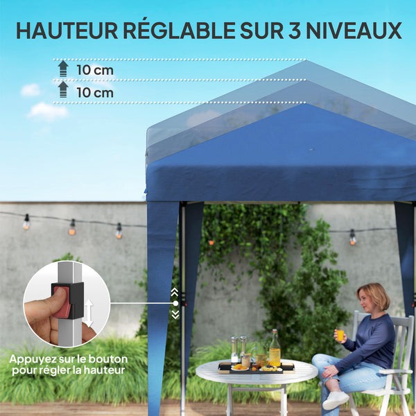 Tonnelle de jardin pliante pop-up 2 x 2 m tente de réception hauteur réglable 3 niveaux Anti-UV 30+ 3 parois latérales avec 4 sacs de sable et 1 sac de transport tissu Oxford acier bleu foncé