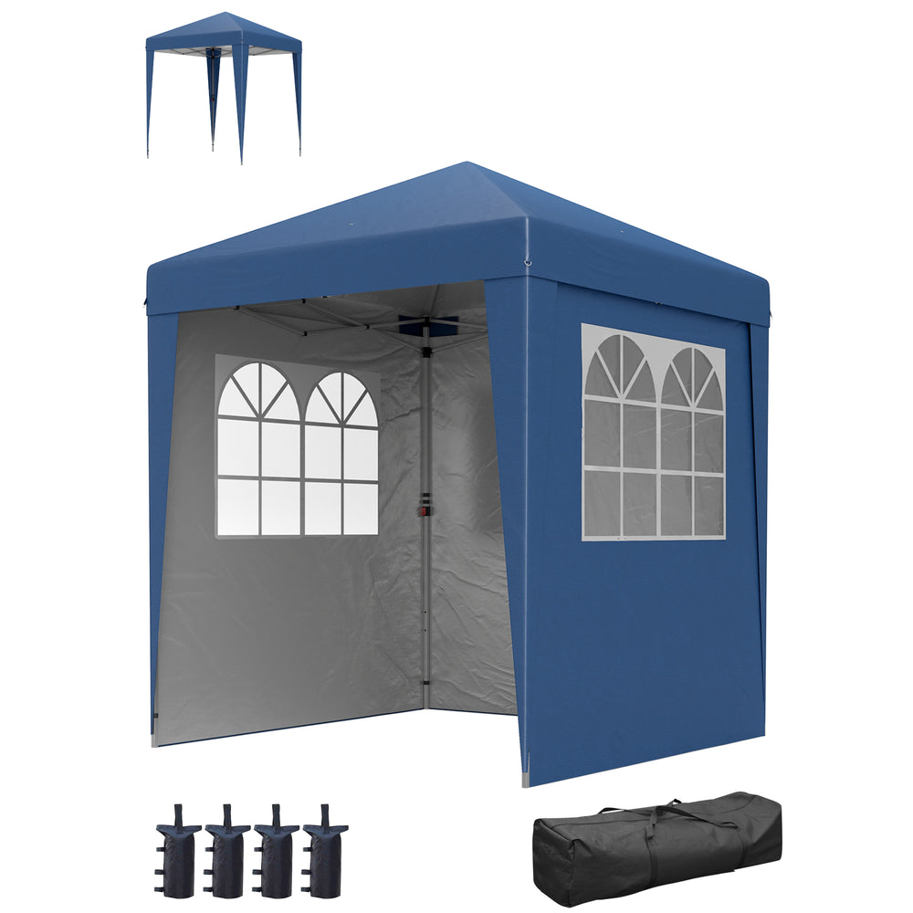 Tonnelle de jardin pliante pop-up 2 x 2 m tente de réception hauteur réglable 3 niveaux Anti-UV 30+ 3 parois latérales avec 4 sacs de sable et 1 sac de transport tissu Oxford acier bleu foncé
