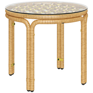 Table d'appoint en résine tressée ronde, table basse de jardin avec plaque en verre, facile à nettoyer pour terrasse, jardin, balcon, Ø 50 x 44 cm, jaune
