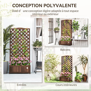 Jardinière avec Treillis - bac à Fleurs - jardinière sur Pied - dim. 76L x 36l x 170H cm - Fond à Lattes - Bois Sapin pré-huilé foncé marron
