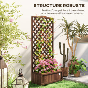 Jardinière avec Treillis - bac à Fleurs - jardinière sur Pied - dim. 76L x 36l x 170H cm - Fond à Lattes - Bois Sapin pré-huilé foncé marron