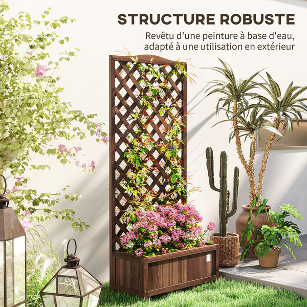 Jardinière avec Treillis - bac à Fleurs - jardinière sur Pied - dim. 76L x 36l x 170H cm - Fond à Lattes - Bois Sapin pré-huilé foncé marron
