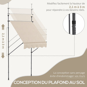 Store banne autoportant manuel auvent rétractable 1,5L x 1,2l x 2,1-3H m inclinaison réglable pour balcon sans trous à percer métal alu polyester sable