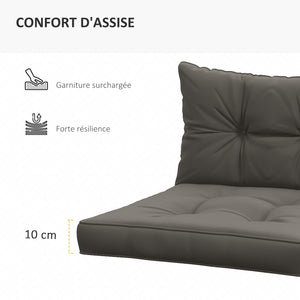 Lot de 4 coussins pour le jardin avec 2 coussins d'assise et 2 coussins de dossier, style capitonné, polyester, gris anthracite