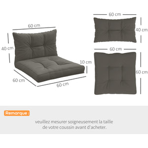 Lot de 4 coussins pour le jardin avec 2 coussins d'assise et 2 coussins de dossier, style capitonné, polyester, gris anthracite
