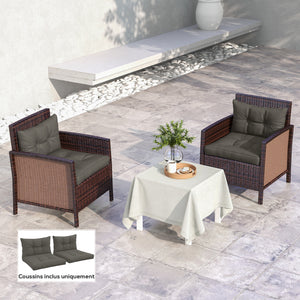 Lot de 4 coussins pour le jardin avec 2 coussins d'assise et 2 coussins de dossier, style capitonné, polyester, gris anthracite