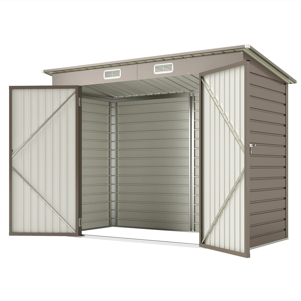 Abri de Jardin en Métal 3 m², Cabane de Jardin 249x121x183cm, Structure en Acier Galvanisé Améliorée, Cabanon Rangement Outils, Gants, Portes Verrouillables, Aérations, Gris Clair