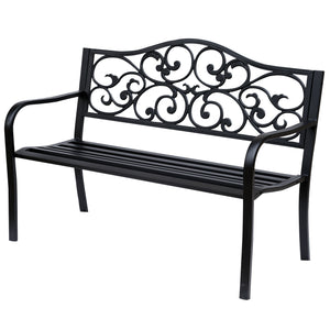 Banc de jardin 3 places terrasse Style Cosy Chic 127L x 60l x 85H cm métal époxy anticorrosion Noir
