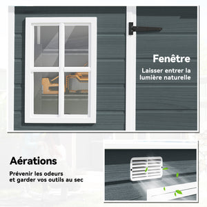 Abri de jardin en plastique  10 x 4 pieds, avec plancher, grandes fenêtres, portes verrouillables et aérations, pour outils, vélos, générateur, effet bois gris