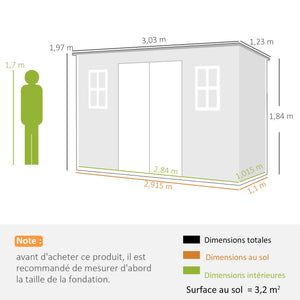 Abri de jardin en plastique  10 x 4 pieds, avec plancher, grandes fenêtres, portes verrouillables et aérations, pour outils, vélos, générateur, effet bois gris