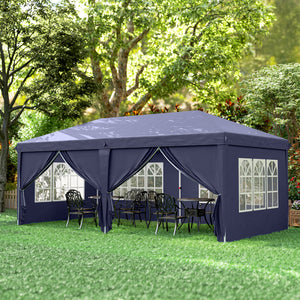 Tonnelle de jardin pliante 6 x 3 m tonnelle de jardin extérieure barnum pliant pop-up imperméabilisé 4 parois latérales amovibles 4 fenêtres + sac de transport bleu