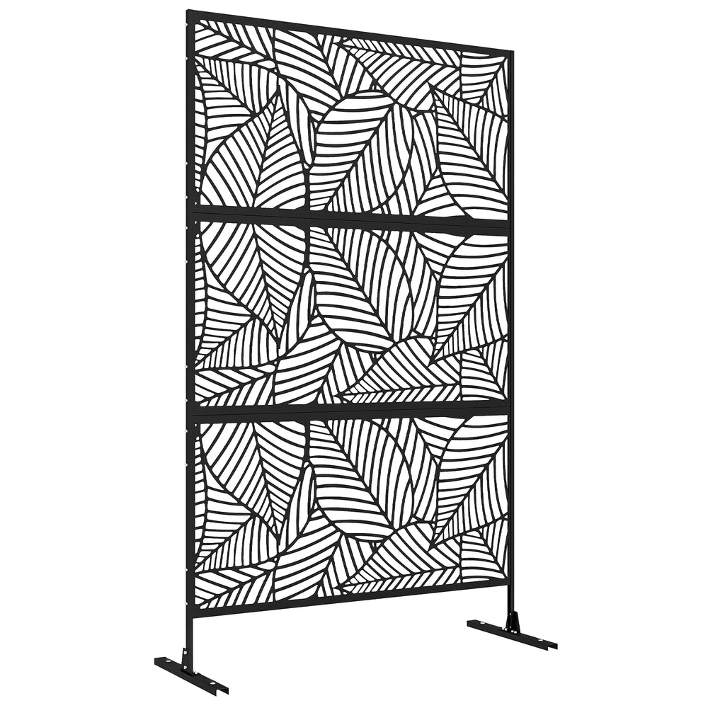 Panneau brise vue décoratif paravent extérieur noir à motif végétal en métal - 122 x 45 x 198 cm, noir