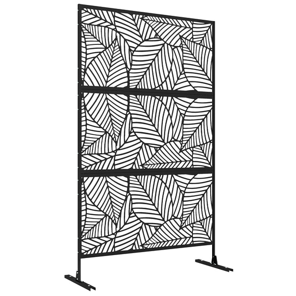 Panneau brise vue décoratif paravent extérieur noir à motif végétal en métal - 122 x 45 x 198 cm, noir