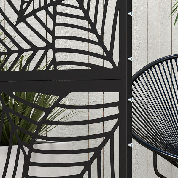 Panneau brise vue décoratif paravent extérieur noir à motif végétal en métal - 122 x 45 x 198 cm, noir