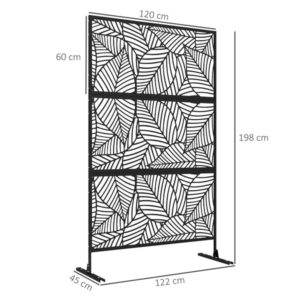 Panneau brise vue décoratif paravent extérieur noir à motif végétal en métal - 122 x 45 x 198 cm, noir