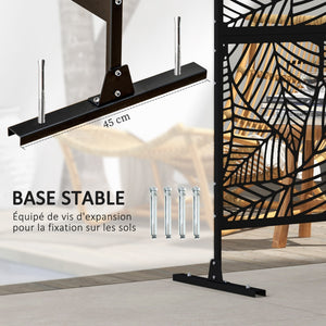 Panneau brise vue décoratif paravent extérieur noir à motif végétal en métal - 122 x 45 x 198 cm, noir