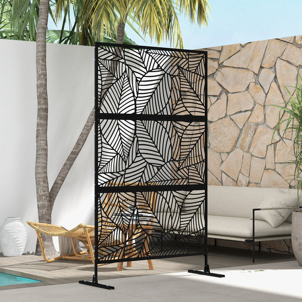 Panneau brise vue décoratif paravent extérieur noir à motif végétal en métal - 122 x 45 x 198 cm, noir