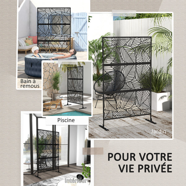 Panneau brise vue décoratif paravent extérieur noir à motif végétal en métal - 122 x 45 x 198 cm, noir