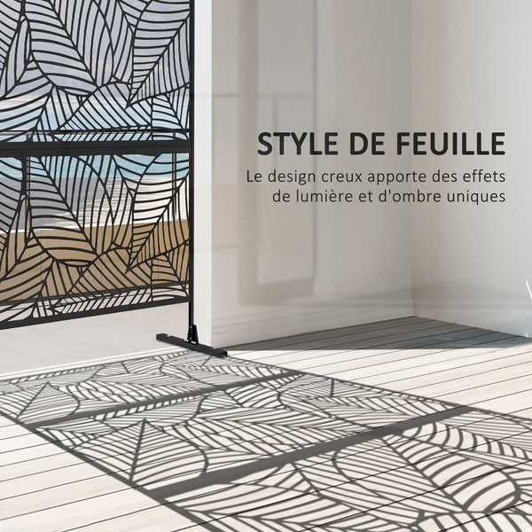 Panneau brise vue décoratif paravent extérieur noir à motif végétal en métal - 122 x 45 x 198 cm, noir