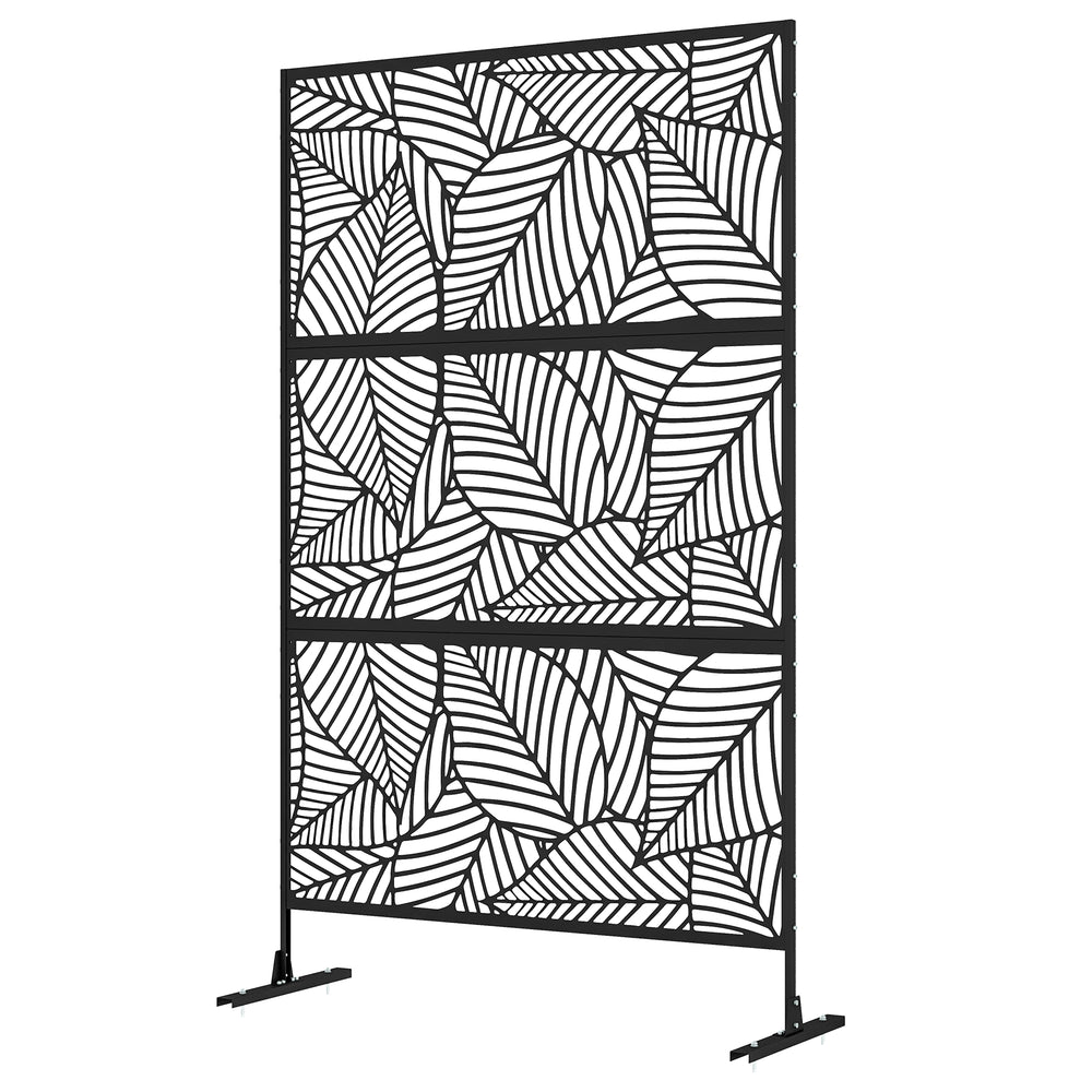 Panneau brise vue décoratif paravent extérieur noir à motif végétal en métal - 122 x 45 x 198 cm, noir