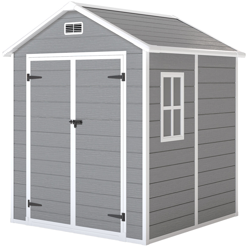 Abri de jardin en résine 2,7 m² avec plancher structure en aluminium 182 x 151 x 219 cm, cabane de jardin cabanon rangement outils portes avec serrure et clés 3 fenêtre, gris