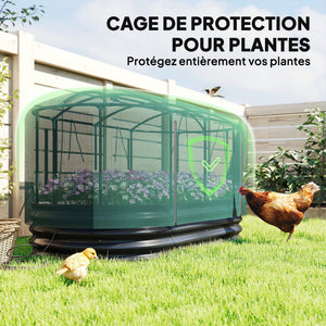 Carré potager de jardin avec cage de protection, jardinière surélevée en acier galvanisé avec système d'auto-arrosage, lit de jardin pour herbes aromatiques, légumes et fleurs, gris et vert