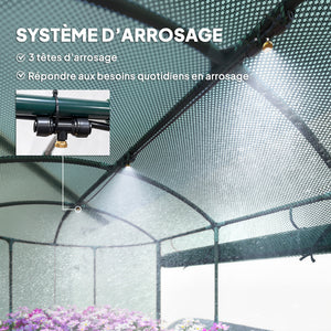 Carré potager de jardin avec cage de protection, jardinière surélevée en acier galvanisé avec système d'auto-arrosage, lit de jardin pour herbes aromatiques, légumes et fleurs, gris et vert