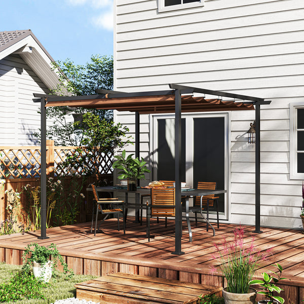 Pergola jardin exterieur 3 x 3 m pergola coulissante rétractable, tonnelle de jardin en toile polyester haute densité 180g/m², abri soleil UPF30+, pour terrasse, patio, arrière-cours, marron