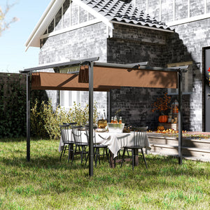 Pergola jardin exterieur 3 x 3 m pergola coulissante rétractable, tonnelle de jardin en toile polyester haute densité 180g/m², abri soleil UPF30+, pour terrasse, patio, arrière-cours, marron
