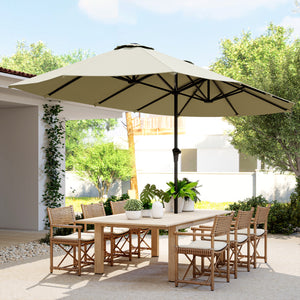 Parasol de jardin extérieur, parasol double rectangulaire 4 x 2,2 x 2,3 m avec ouverture fermeture manivelle, toile 180 g/m² pour balcon, piscine, terrasse, crème