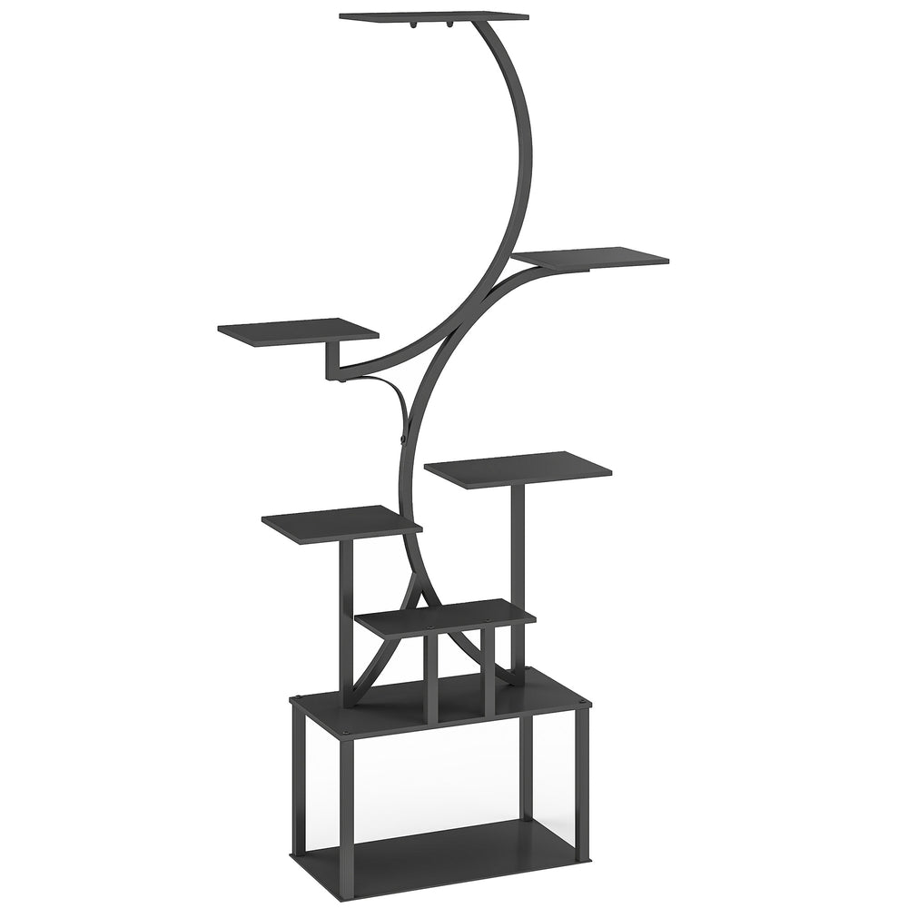 Étagère à fleurs en métal à 8 niveaux, étagère à plantes en forme de S 158,5 cm, support de plantes, intérieur et extérieur, pour jardin, balcon, terrasse ou coin du salon, noir